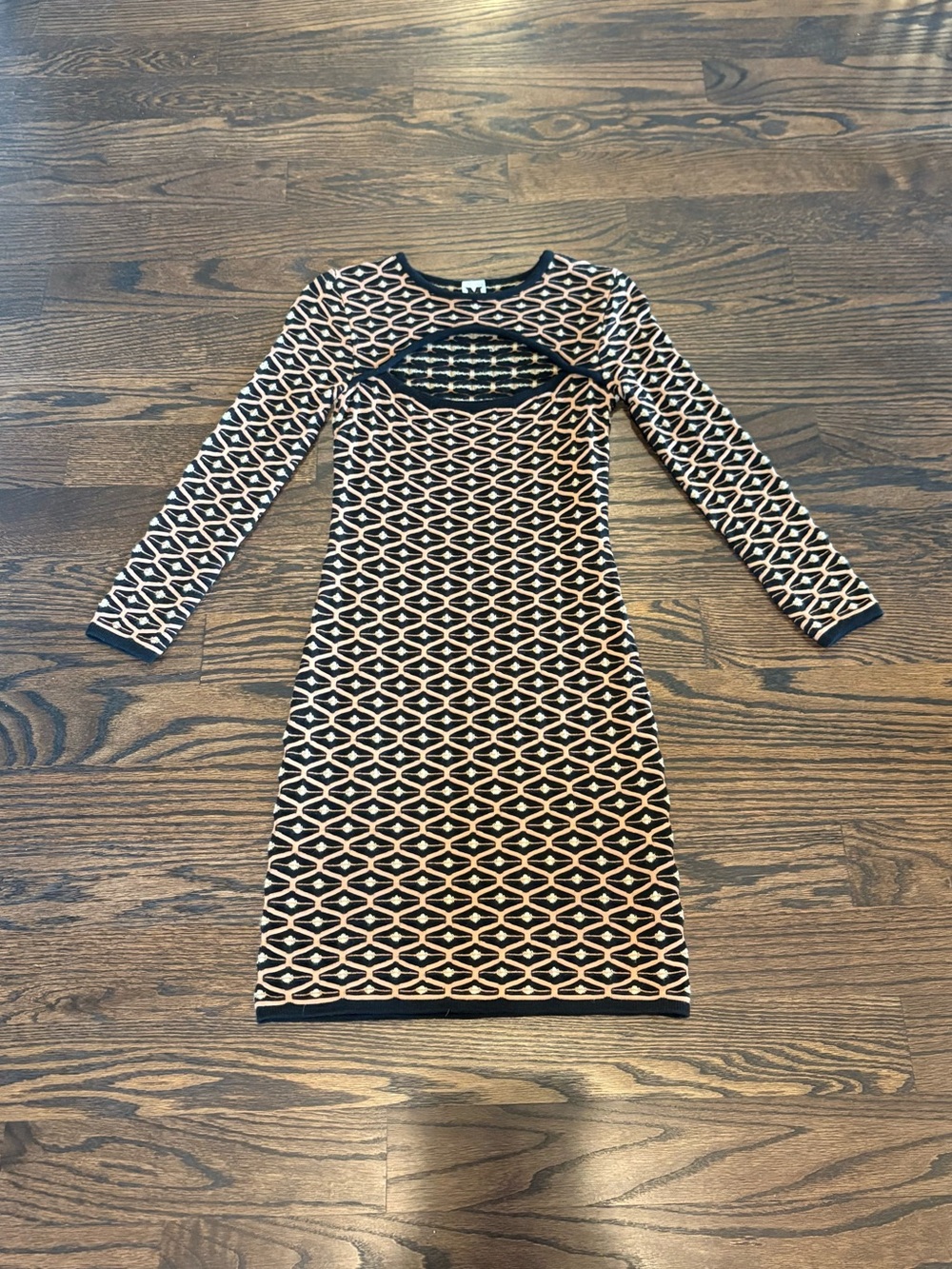 Missoni Geometric Diamond Knit Chest-Cutout Long Sleeve Dress